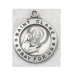 St. Clare Medal - Sterling Silver - 7/8 Inch with 20 Inch Chain