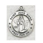 St. Juan Diego Medal - Sterling Silver - 7/8 Inch with 20 Inch Chain