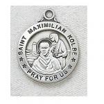 St. Maximilian Kolbe Medal - Sterling Silver - 7/8 Inch with 20 Inch Chain