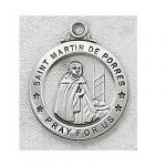 St. Martin de Porres Medal - Sterling Silver - 7/8 Inch with 20 Inch Chain