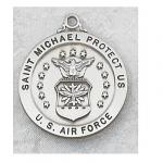 US Air Force Medal - Sterling Silver Military Medal with St. Michael The Archangel - 7/8 Inch with 24 Inch Chain