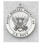 US Navy Medal - Sterling Silver Military Medal with St Michael The Archangel - 7/8 Inch with 24 Inch Chain