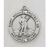 National Guard Medal - Sterling Silver Military Medal with St Michael The Archangel - 7/8 Inch Sterling Silver - 24 Inch Chain