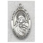 Sacred Heart of Jesus Medal - Sterling Silver - 1 Inch with 24 Inch Chain