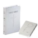 New American Bible Revised Edition (NABRE) - White Bonded Leather With Pray-along Rosary Embossed Back Cover