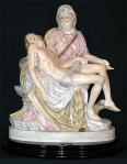 Pieta Statue - 14 Inch - Handpainted Alabaster on Wood Base